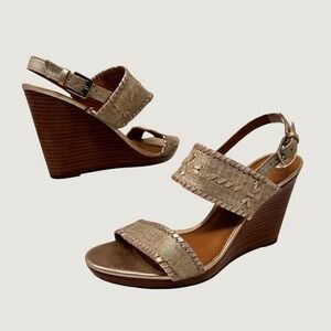 Jack Rogers Wedge Sandals Womens‎ 9.5M Beige Raffia Slingback Espadrille Boho